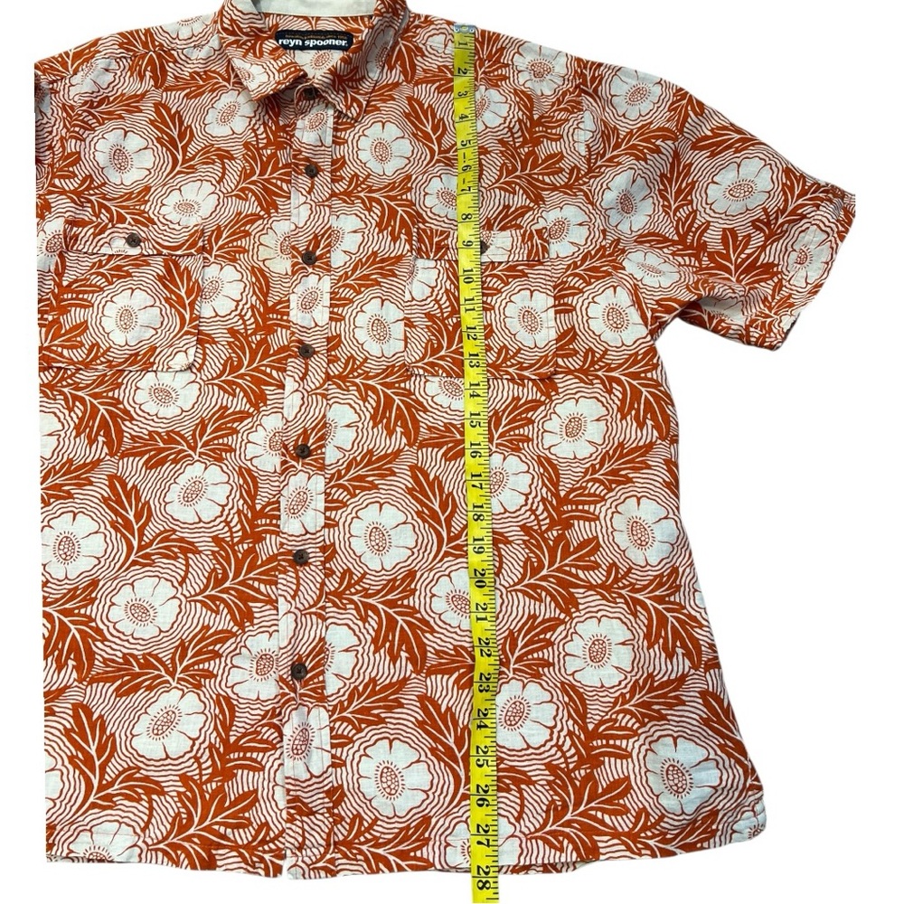 Reyn Spooner Hawaiian Shirt Mens Linen blend Orange Floral Button Down XXL - Picture 8 of 9